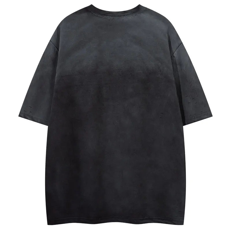 Vintage T-Shirt Y2K Grunge Graphic Printed Ripped Hole Tie Dye Streetwear Tshirt Hip Hop Harajuku Punk Gothic Baggy Top Shirts