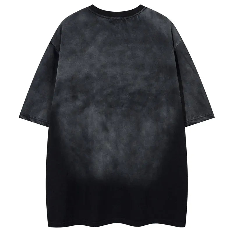 Vintage T-Shirt Y2K Grunge Embroidered Letter Patch Tie Dye Oversized Tshirt Streetwear Hip Hop Punk Gothic Baggy Harajuku Top