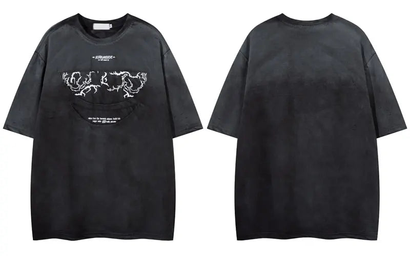 Vintage T-Shirt Y2K Grunge Graphic Printed Ripped Hole Tie Dye Streetwear Tshirt Hip Hop Harajuku Punk Gothic Baggy Top Shirts