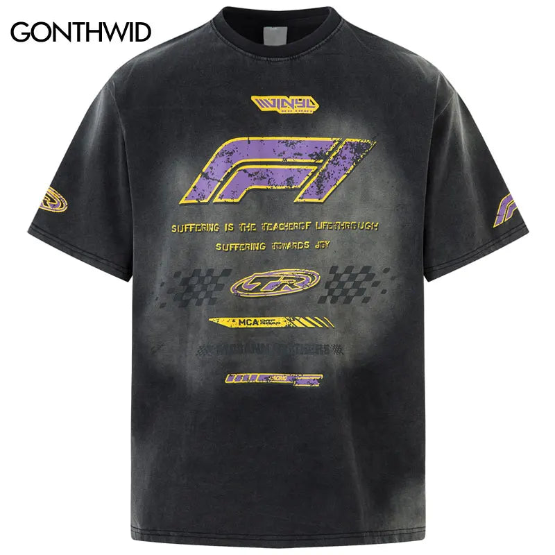 Vintage T-Shirts Grunge Y2K Graphic Printed Tie Dye Washed Tshirt Men Hip Hop Punk Gothic Streetwear Harajuku Casual Cotton Tops