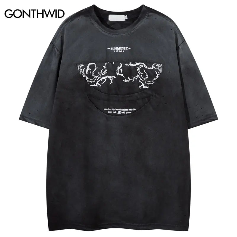 Vintage T-Shirt Y2K Grunge Graphic Printed Ripped Hole Tie Dye Streetwear Tshirt Hip Hop Harajuku Punk Gothic Baggy Top Shirts