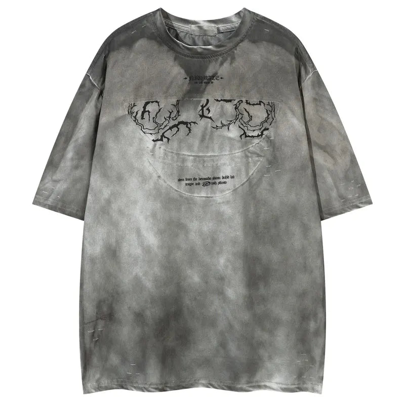 Vintage T-Shirt Y2K Grunge Graphic Printed Ripped Hole Tie Dye Streetwear Tshirt Hip Hop Harajuku Punk Gothic Baggy Top Shirts