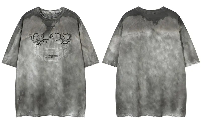 Vintage T-Shirt Y2K Grunge Graphic Printed Ripped Hole Tie Dye Streetwear Tshirt Hip Hop Harajuku Punk Gothic Baggy Top Shirts