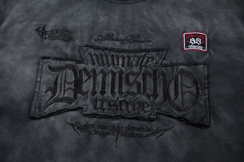 Vintage T-Shirt Y2K Grunge Embroidered Letter Patch Tie Dye Oversized Tshirt Streetwear Hip Hop Punk Gothic Baggy Harajuku Top