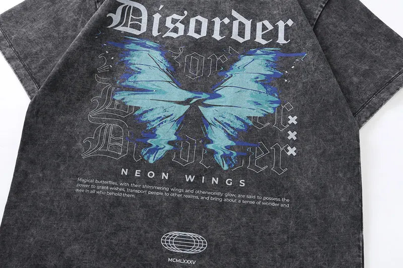 Vintage Oversized Tshirt Y2K Retro Butterfly Graphic Printed Washed T-Shirts Streetwear Hip Hop Punk Gothic Baggy Tee Tops Black
